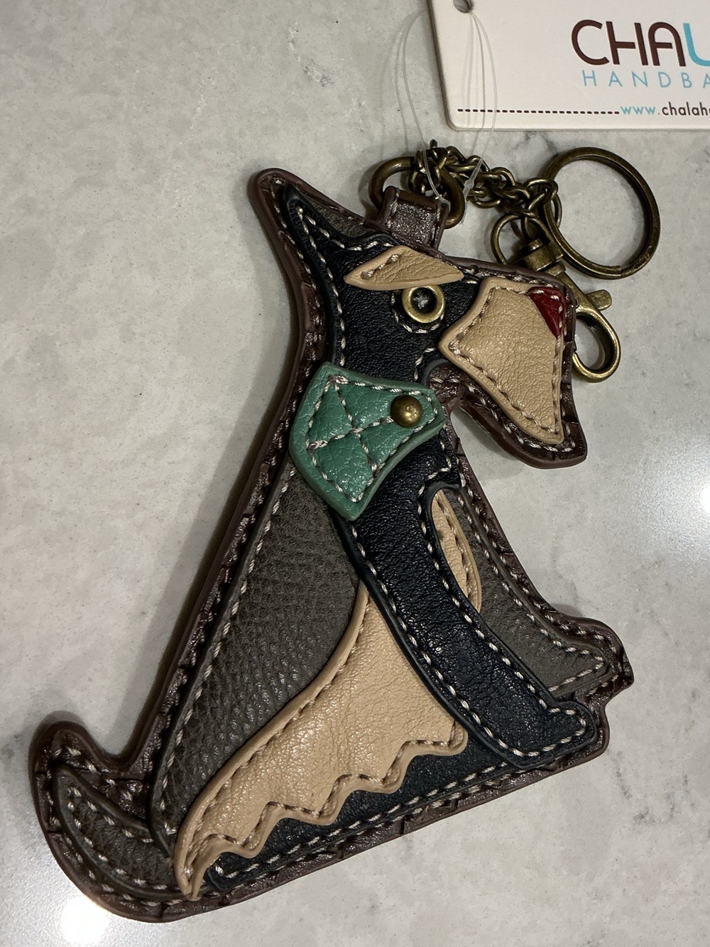 Chala Multi-Color Leather Dog Keychain Bag Charm Black, Tan, Green, Brown NWT
